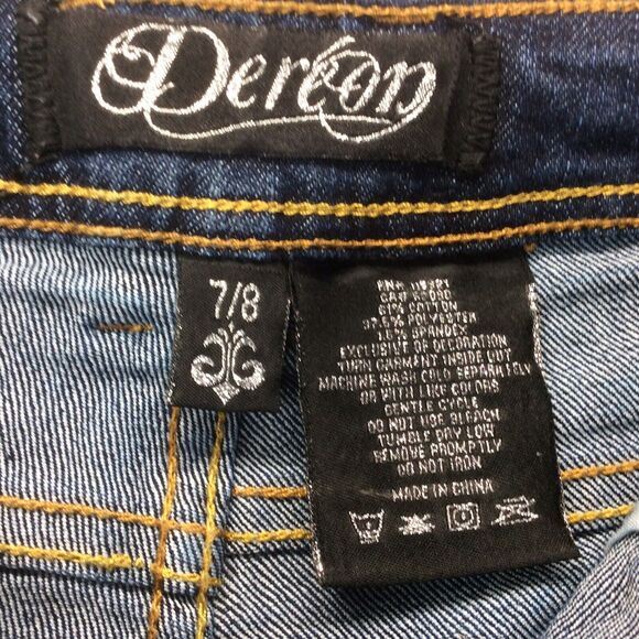 Dereon Beyonce Jeans Women’s Size 7/8 Skinny Whiskering Tapered Leg Embellished - Picture 2 of 10